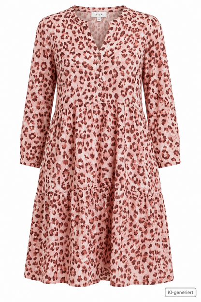 GALA loves LYLA Damen Kleid Leo Pink Rosa Langarm Knopfleiste Freizeit Gr. 50 D1
