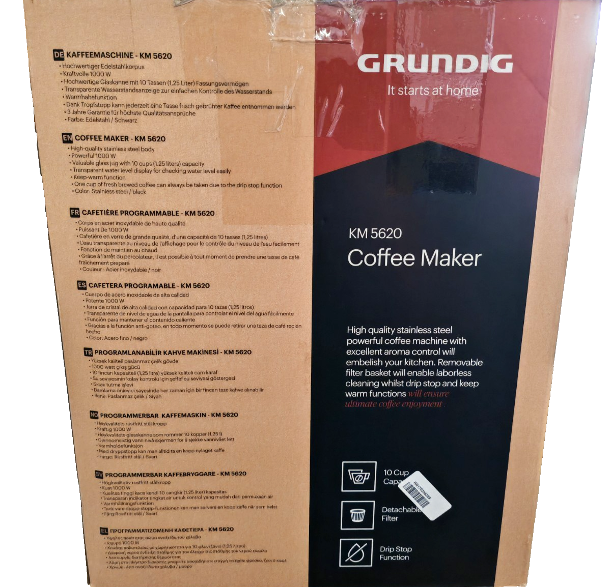 Grundig KM 5620 Filterkaffeemaschine 1000W 1,25L 10 Tassen Edelstahl C4