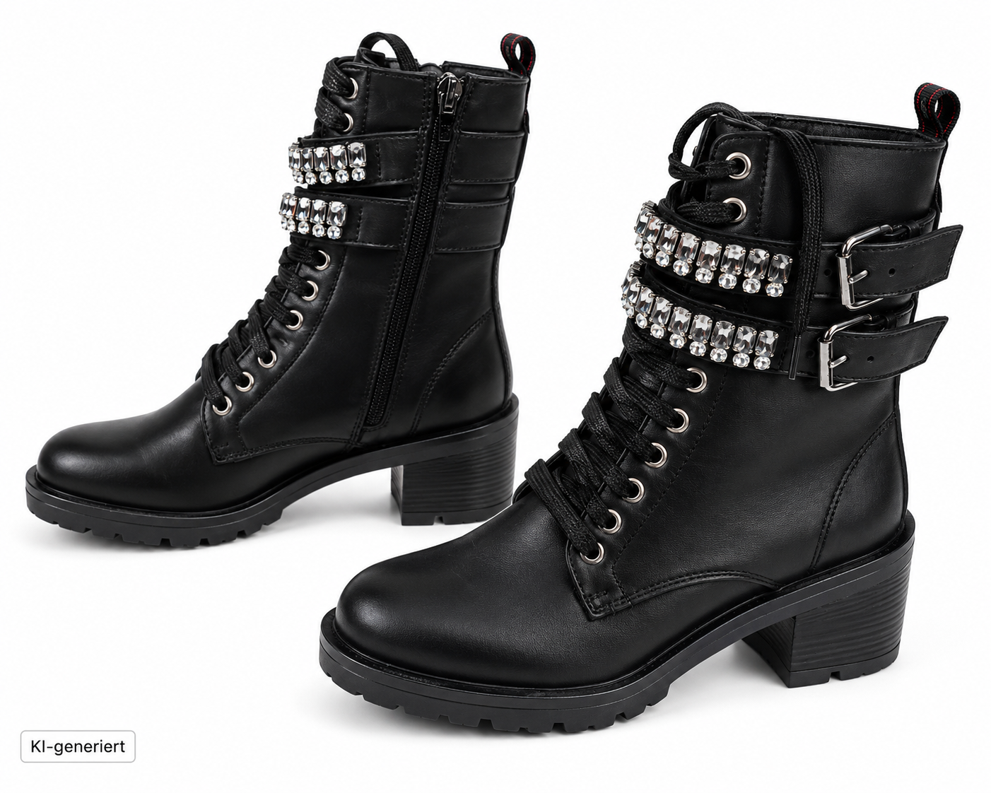 MAX&Co Deducono Damen Boots Leder Schwarz Strass Schnalle Stiefelette Gr. 36 G1