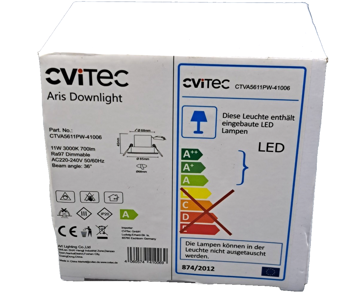 3x CViTEC Aris LED Einbaustrahler 11W 700lm 3000K Dimmbar Schwenkbar Weiß HA35