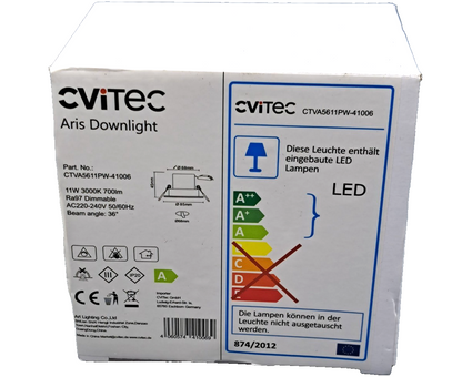 3x CViTEC Aris LED Einbaustrahler 11W 700lm 3000K Dimmbar Schwenkbar Weiß HA35