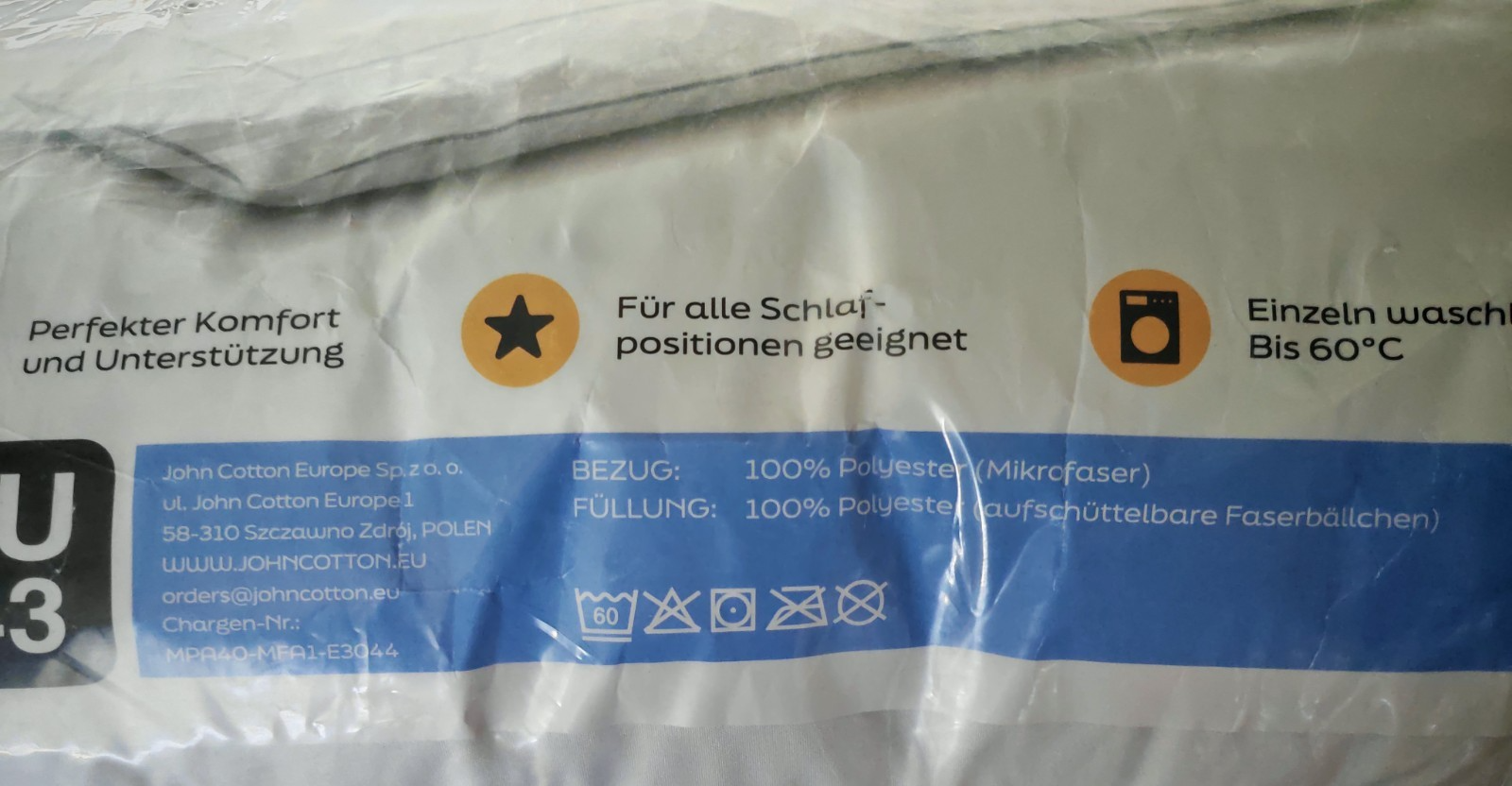 John Cotton Luxuskissen Superflex 40x80 Kopfkissen Schlafkissen Komfort HO-A26