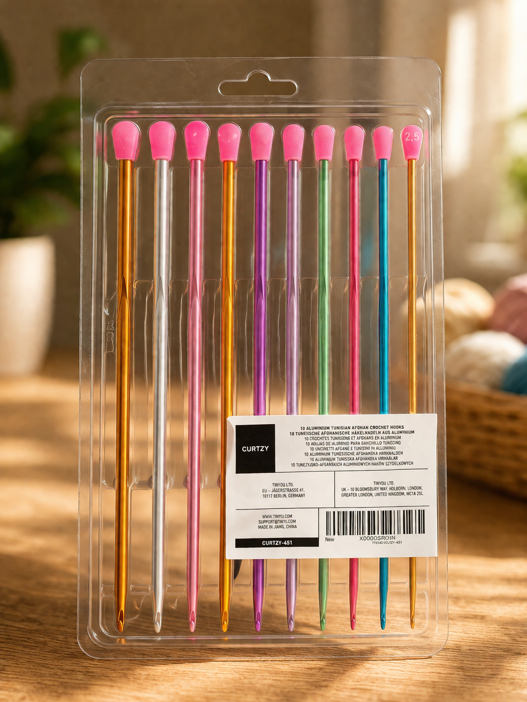 Curtzy Tunesische Häkelnadeln Set 10 Stück Aluminium bunt Stricknadeln