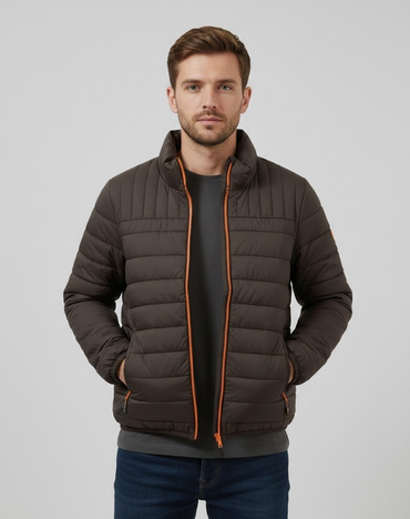 Strandfein Menswear Steppjacke Grau mit abnehmbarer Mütze Herren Jacke