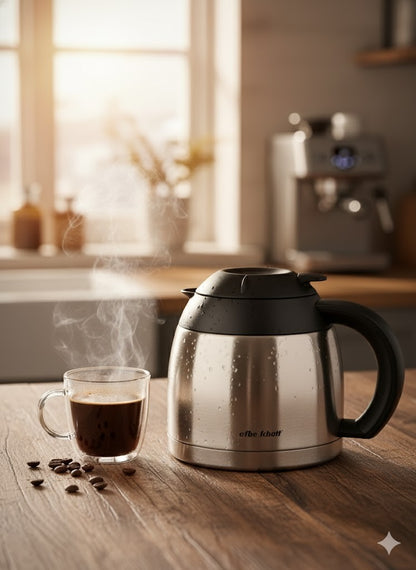 Efbe-Schott Isolierkanne Schwarz Silber Thermoskanne Kaffee Tee Warmhaltekanne