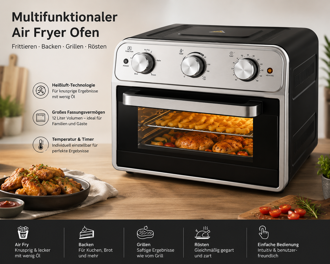 Kalorik TKG AFO 2001 Airfryer Ofen 21L Heißluftfritteuse Dörrautomat 1800W Pal2