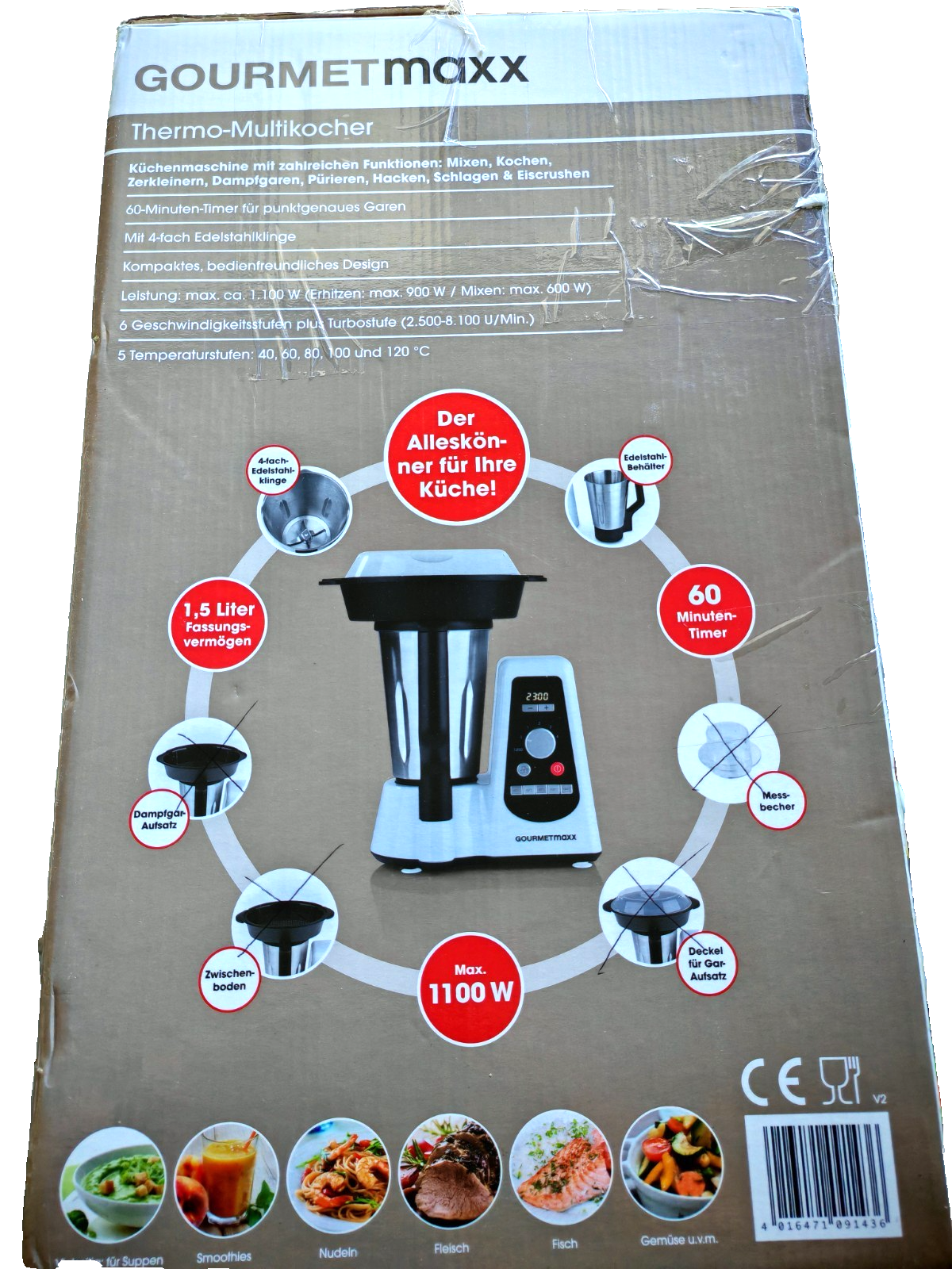 GOURMETmaxx Thermo Multikocher 8in1 Küchenmaschine ohne Zubehör 1100W B03