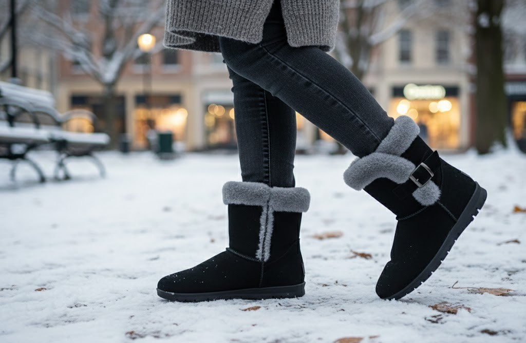 VITAFORM Damen Stiefel Schwarz Veloursleder Gr 40 mit Lammfellfutter