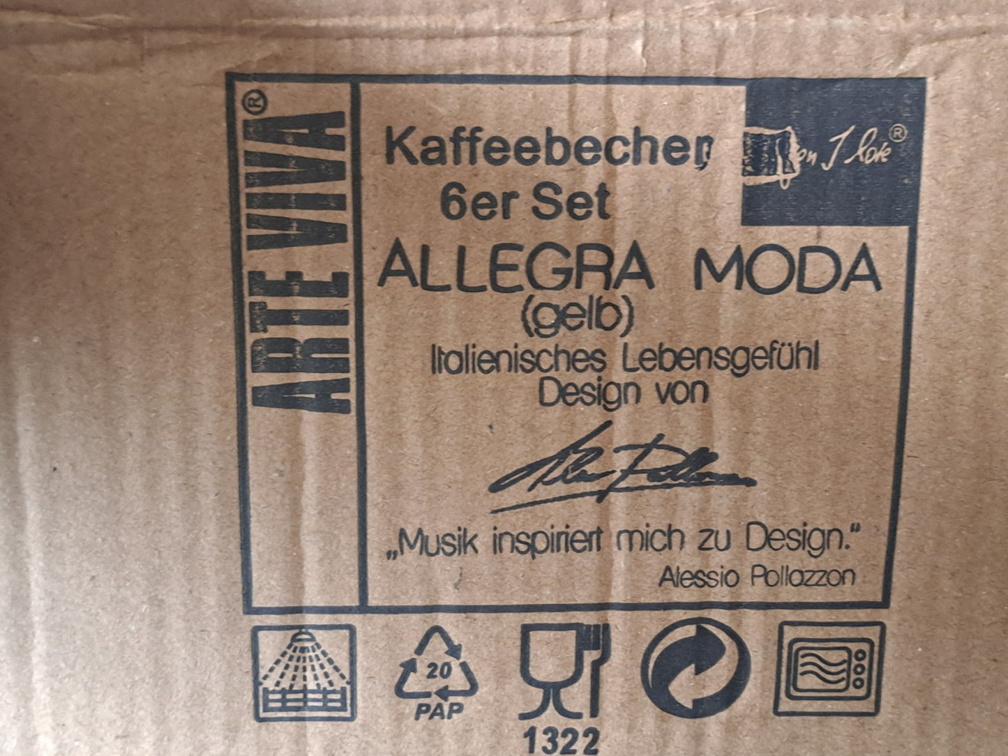Arte Viva 6 Kaffeetassen Allegra Moda Gelb