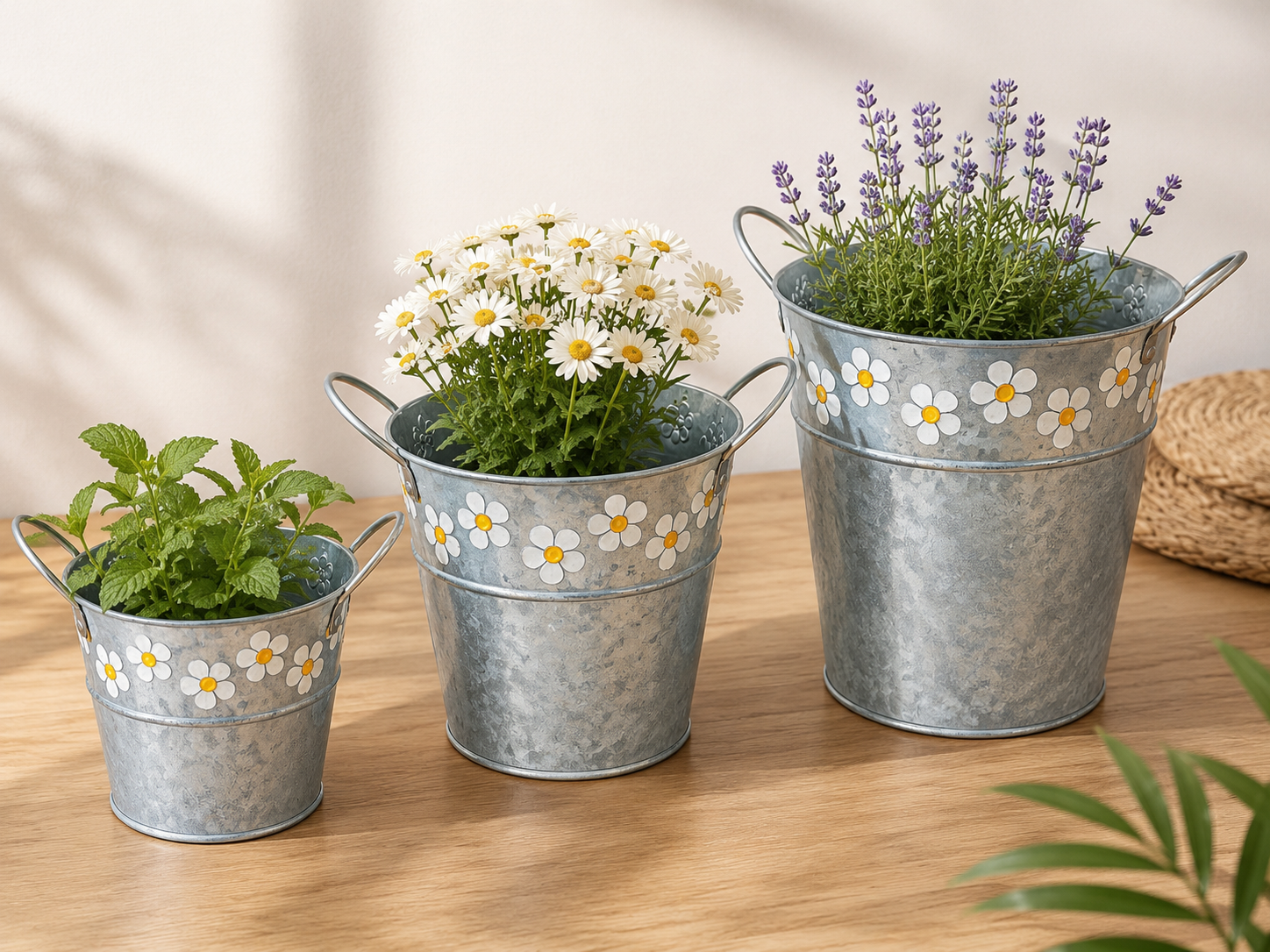 Belle Vous Mini Eimer 3er Set Verzinkt Silber Blumentopf Übertopf Deko Eimer F5