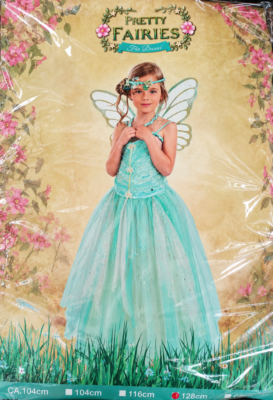 CHAKS Pretty Fairies Fee Kostüm Mädchen Gr. 128 Türkis Feenkleid Karneval G