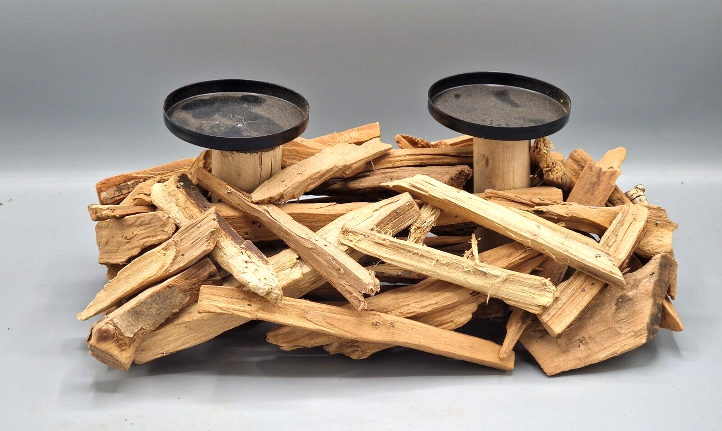 Kerzenhalter Holz 32cm Modern Kerzenständer für 2 Kerzen Natur Deko Wohnraum E