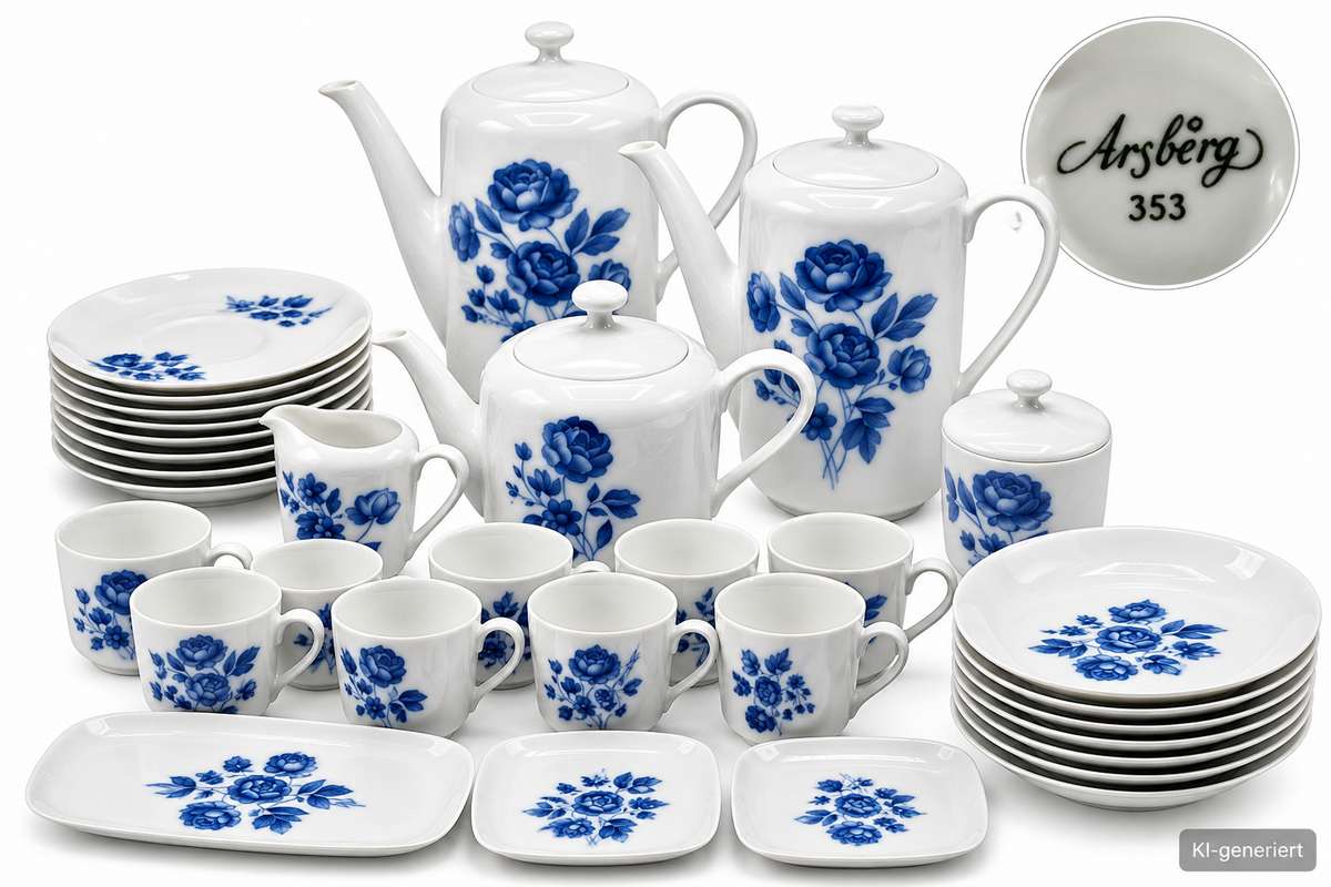 Arzberg Porzellan Kaffeeservice Blau Rosen Vintage Geschirr Set