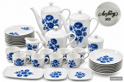 Arzberg Porzellan Kaffeeservice Blau Rosen Vintage Geschirr Set