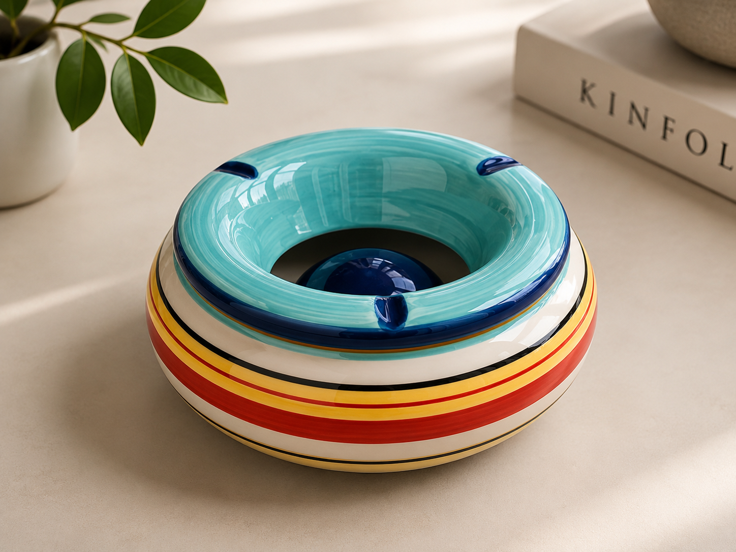 COM-FOUR Sturmaschenbecher Blau Gestreift Windaschenbecher Aschenbecher B1