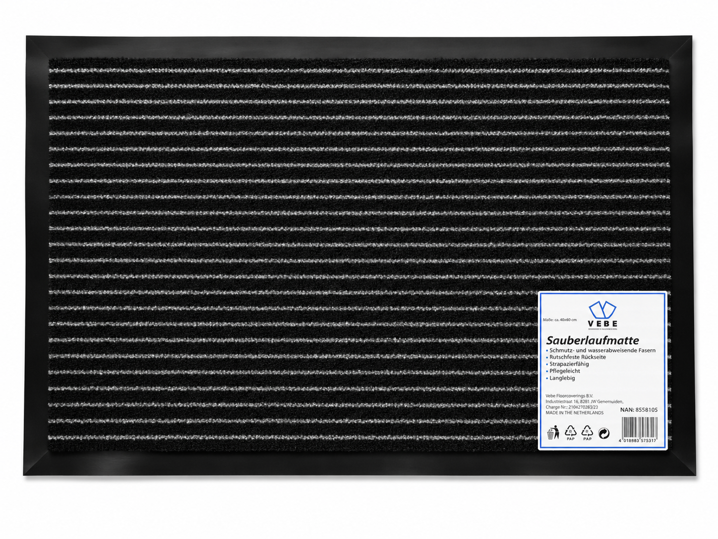 Vebe Sauberlaufmatte 40x60cm Schwarz Weiß Streifen Fußmatte Eingang Matte