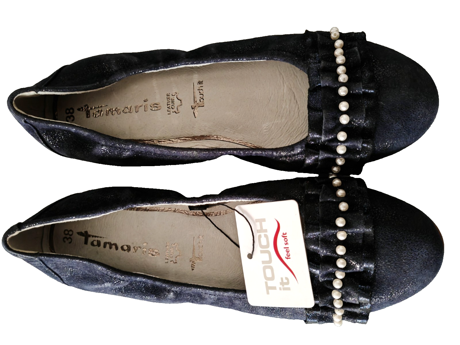 Tamaris Damen Ballerinas Gr. 38 Dunkelblau Perlen Lack Touch It Leder Schuhe G