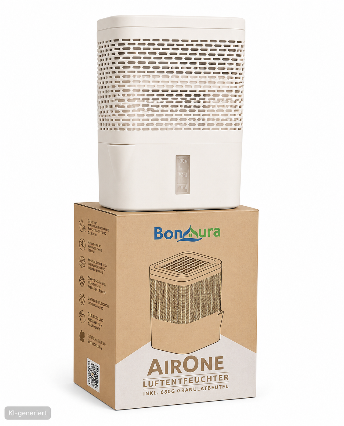 BonAura AirOne Luftentfeuchter 680g Granulat 55m³ 1L o. Strom Entfeuchter HA28