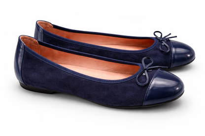Paul Vesterbro Damen Ballerinas Gr. 37 Dunkelblau Lack Schleife Halbschuhe G