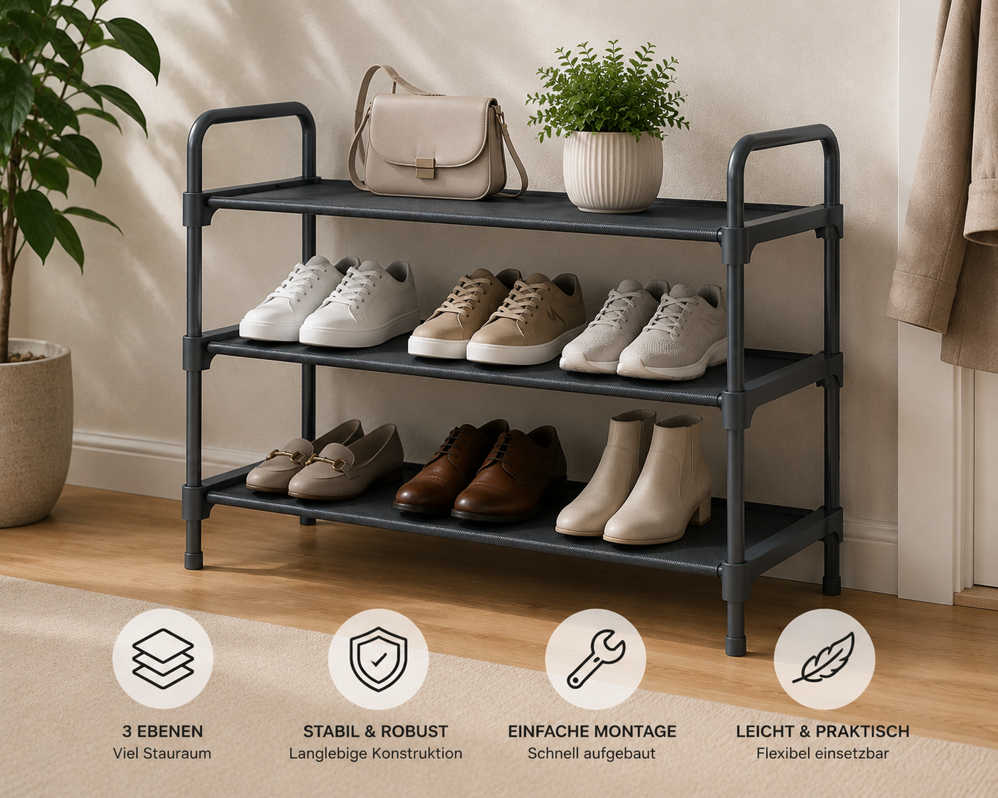 Kitsure Schuhregal 67x30x57cm Schuhablage platzsparend Schuhständer Grau HO-A1
