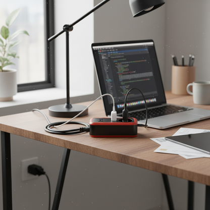 4in1 Steckdose mit 2x USB-C, 1x USB-A und ca. 1,4 m Kabel – inkl. USB-C