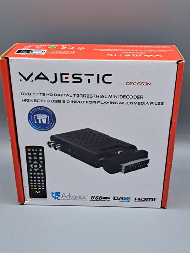 Majestic DEC 663N - Mini Decoder scart Digitale terrestre DVB-T/ T2 HD, Ingresso
