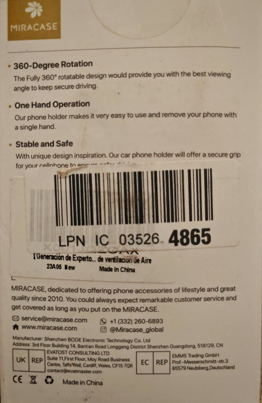 MIRACASE Auto Handyhalterung Lüftung 360° Smartphone Halter KFZ Universal A8