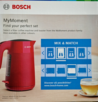 Bosch MyMoment TWK2M164 Wasserkocher 1,7L 2400W Rot matt Kalkfilter HOA5