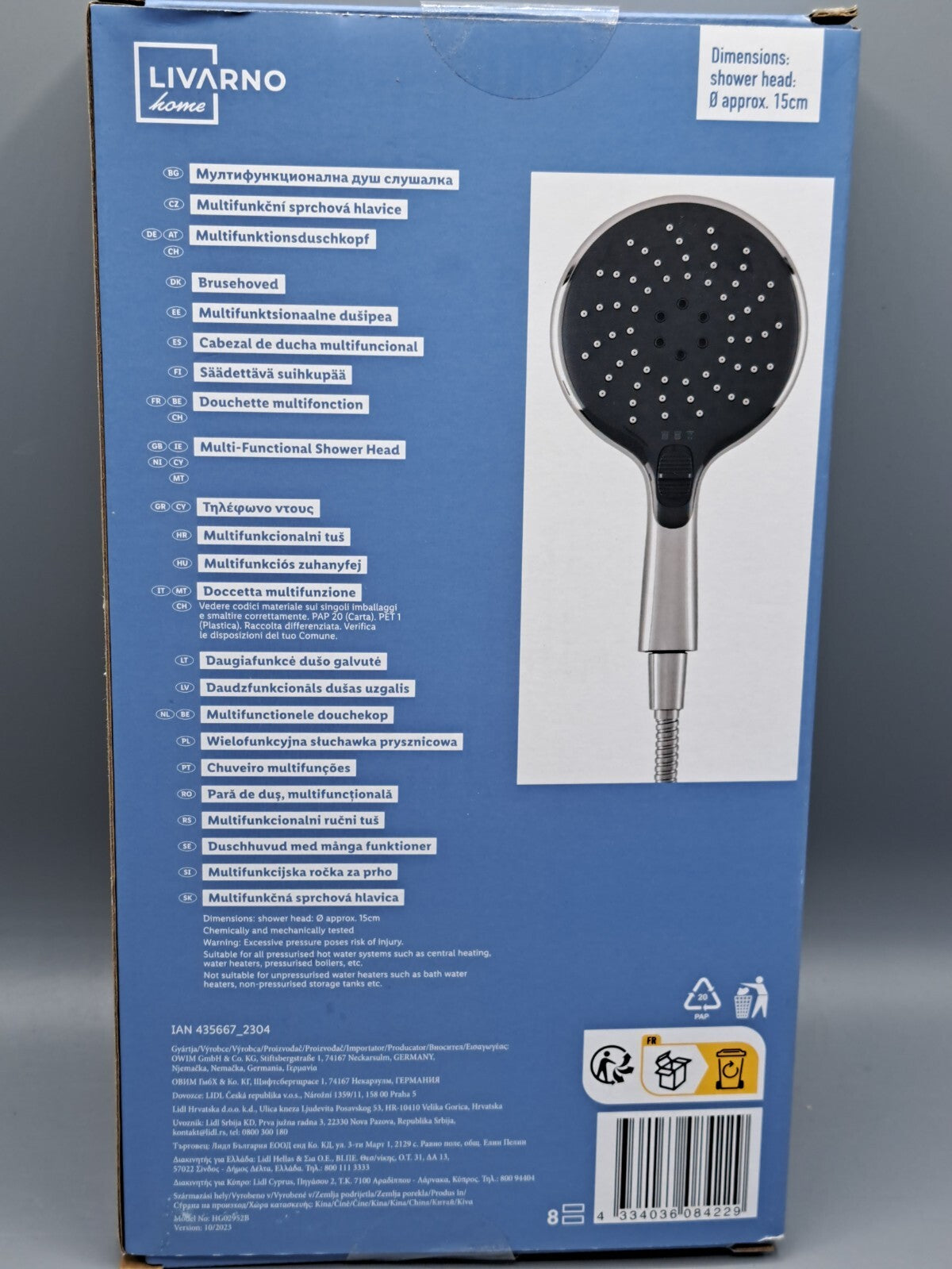 Livarno Multifunktionsduschkopf, Massage, 15 cm