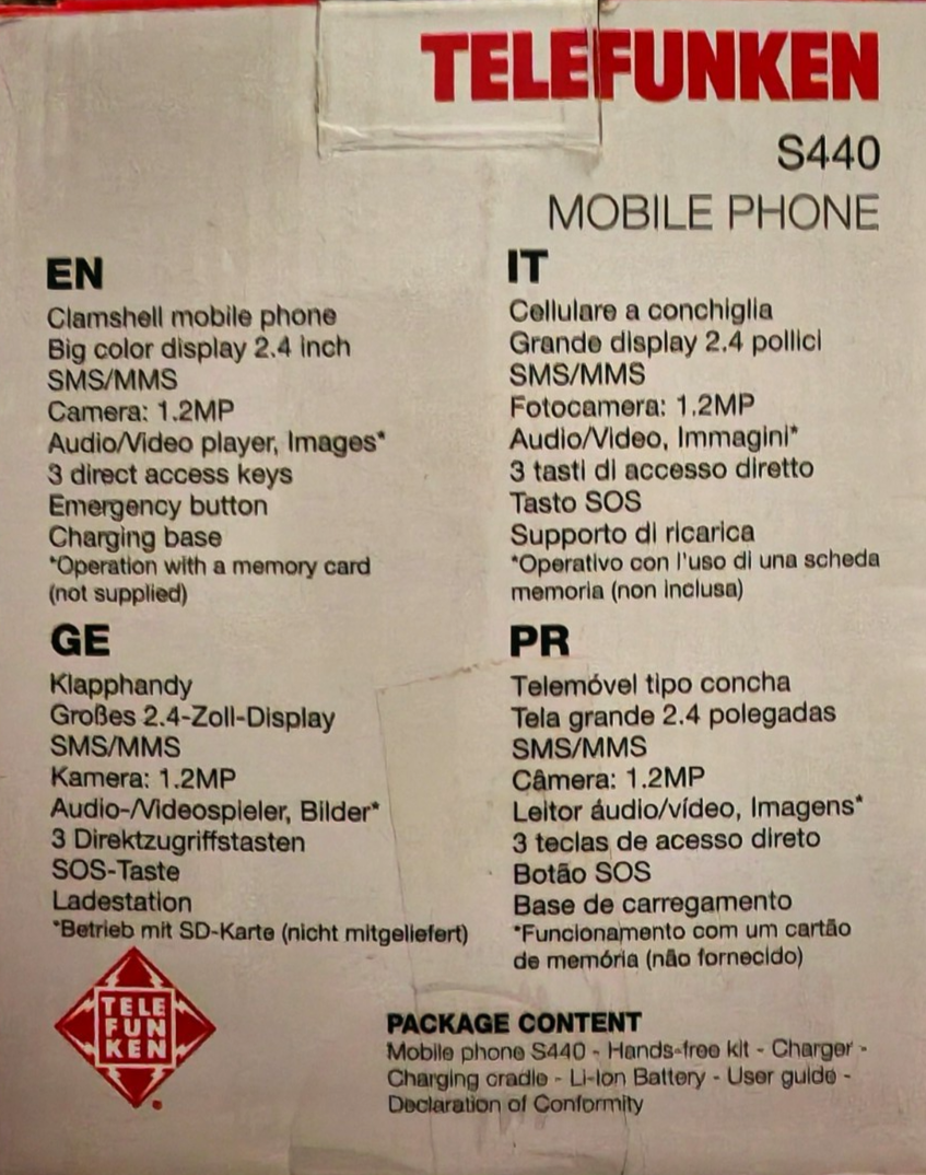 Telefunken S440 Mobiltelefon Seniorenhandy Handy SIM Großtasten Rot A6