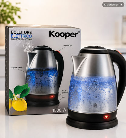 Kooper Wasserkocher 1800W Elektrischer Wasserkessel Teekocher Küche Schnell F5