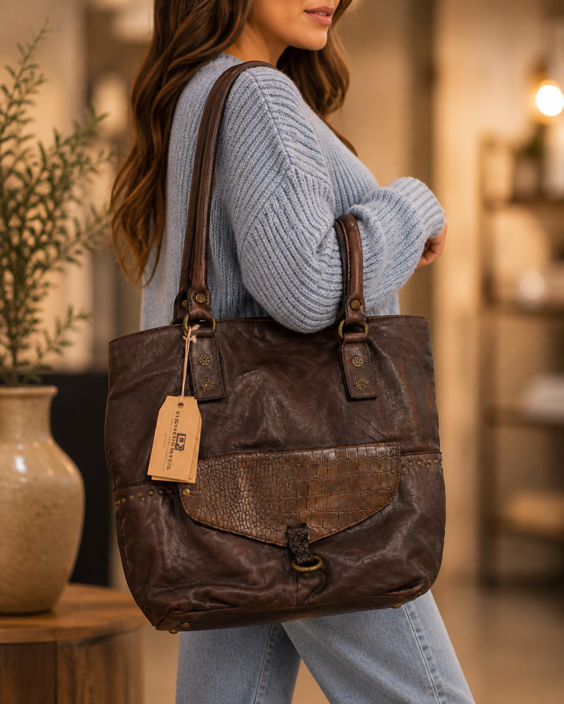 Desiderius Mons Adriana Beuteltasche Dark Brown Echtleder Damen Schulter H2