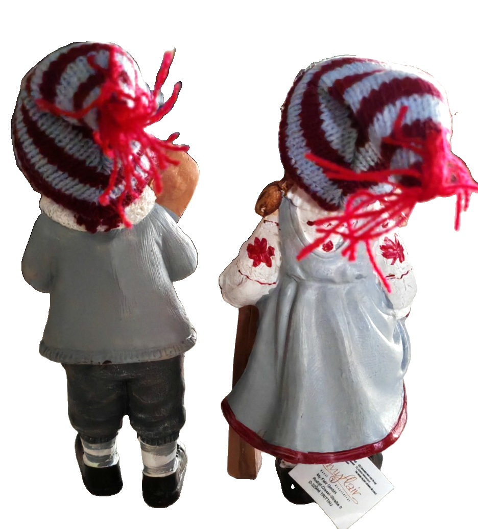 My Flair Winterkinder 2er Set Dekofiguren Mädchen Junge mit Schlitten A9