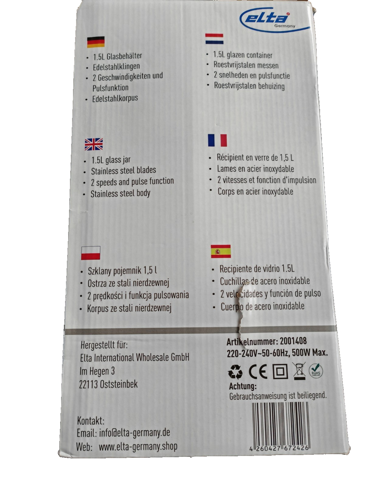 Elta Stabmixer Set 4-teilig Edelstahl Klingen Küchenmixer Pürierstab