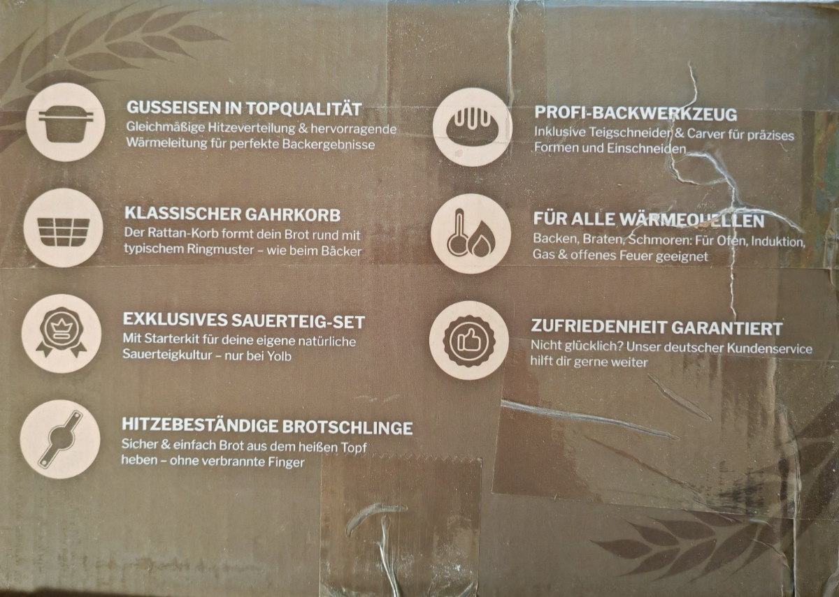 Sauerteig Brotbacktopf Gusseisen Dutch Oven XL Brotbackset mit Gärkorb Set C-05