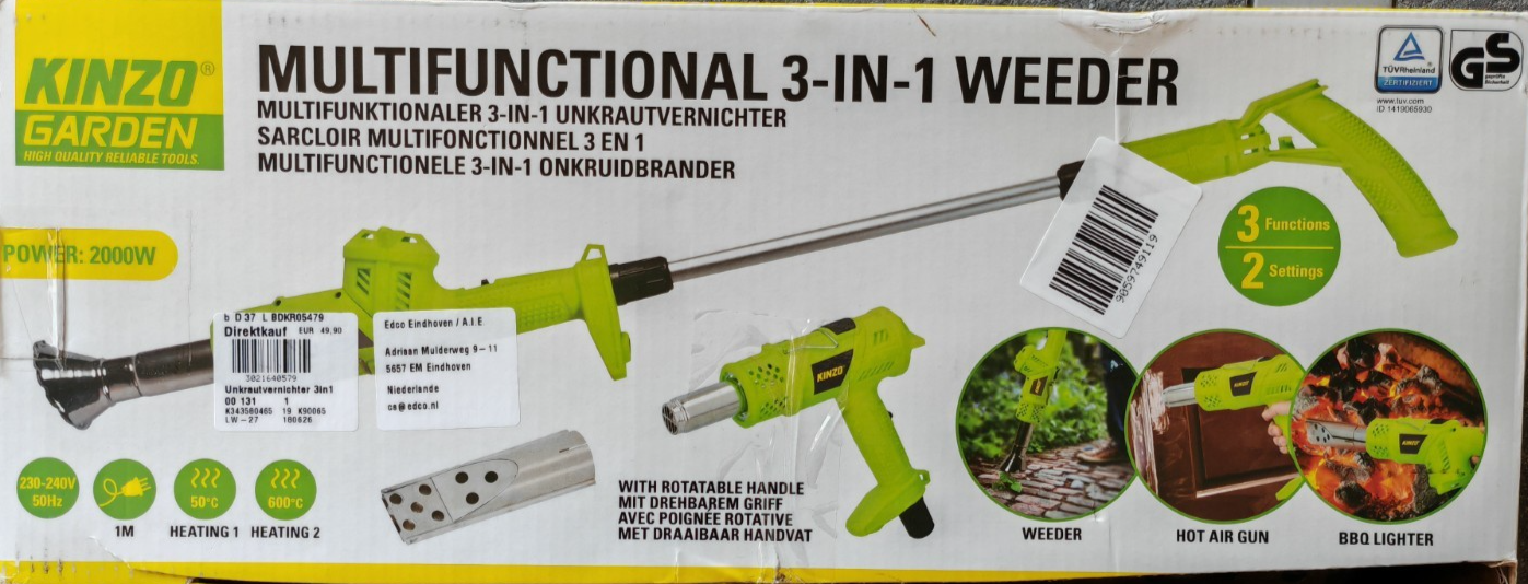 Kinzo Garden 3in1 Unkrautbrenner 2000W Abflammgerät Grillanzünder 360°C Grün A8