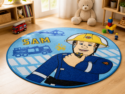 Feuerwehrmann Sam Teppich rund 90 cm Kinderteppich Kinderzimmer