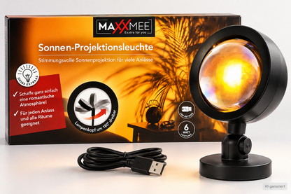 MAXXMEE Sonnen Projektionsleuchte Sunset Lampe LED 6W USB 180° drehbar HA35