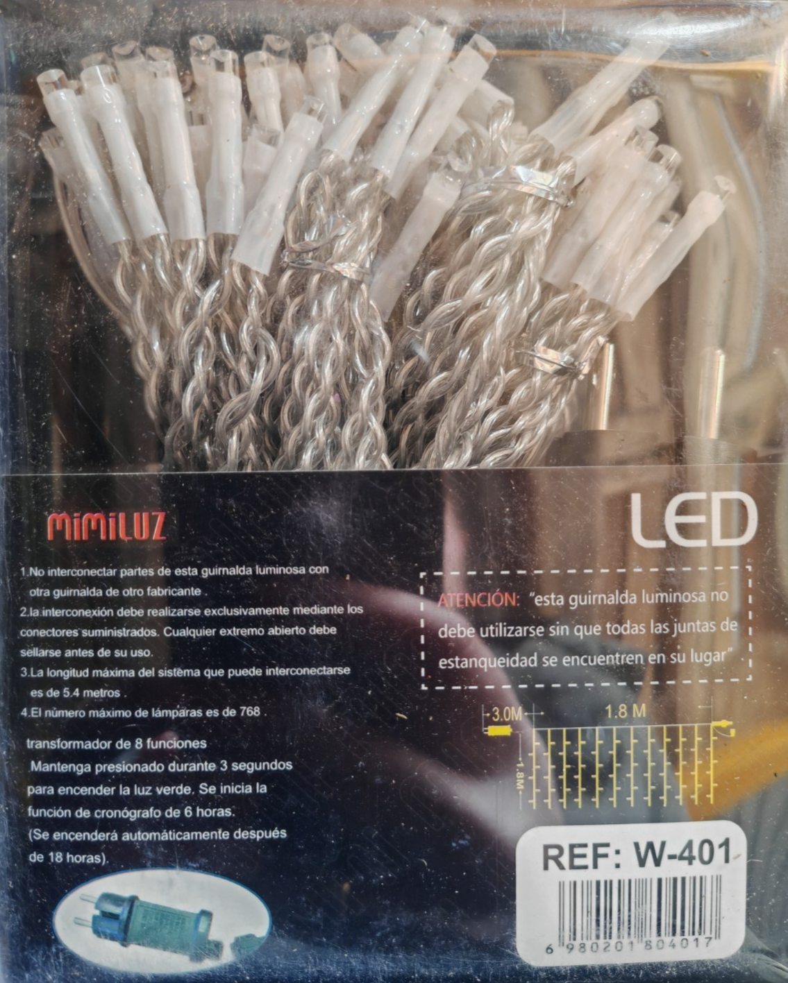 Mimi Luz LED Lichtervorhang 256 LED 31V Lichterkette Fenster Vorhang Beleuchtung