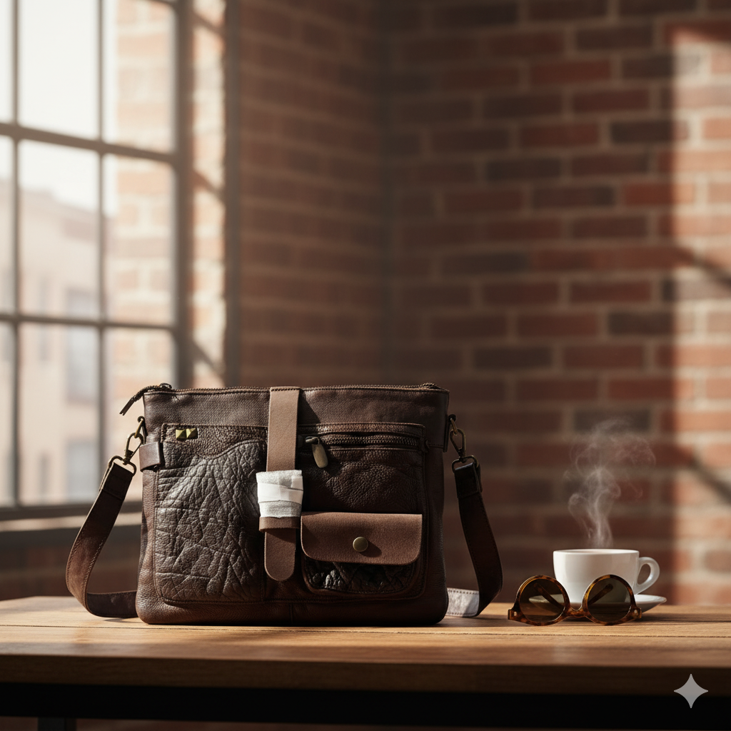 DESIDERIUS Basic Hortus Umhängetasche Dark Brown Rindsleder Echtleder Braun H2