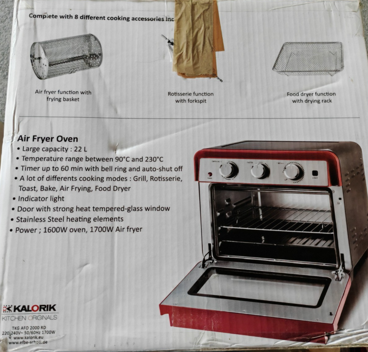 Kalorik TKG AFO 2000 RD 4in1 Air Fryer Ofen Heißluftfritteuse 22L 1700W Pal2