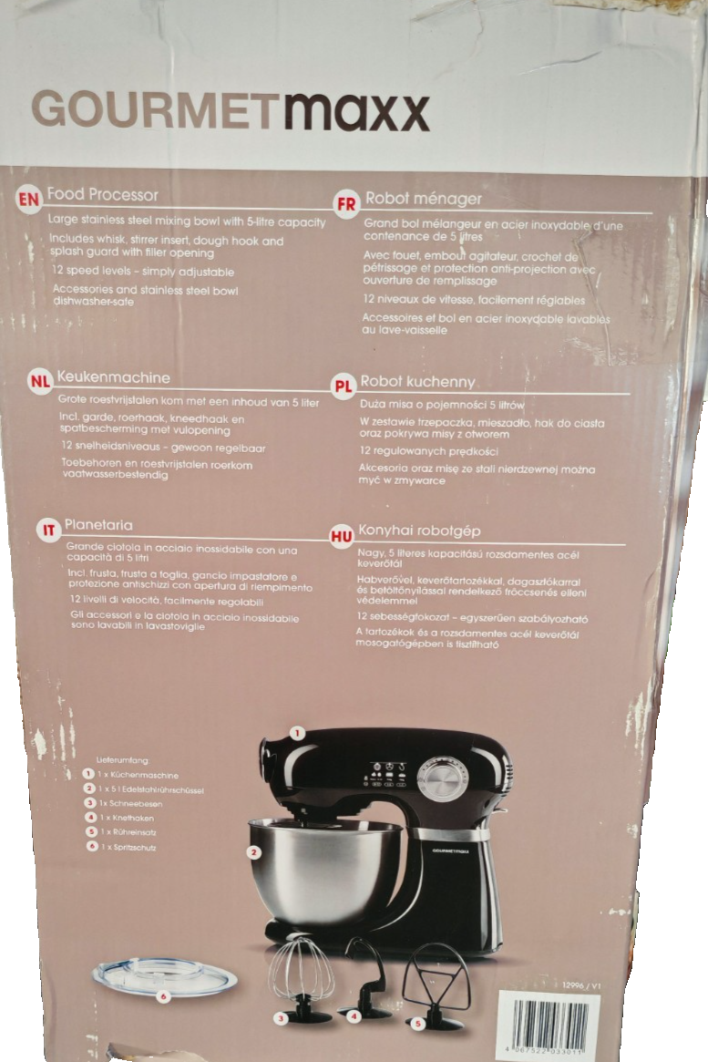 GOURMETmaxx Küchenmaschine Rührgerät Mixer Knetmaschine Schüssel Schwarz B8