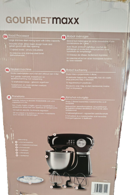GOURMETmaxx Küchenmaschine Rührgerät Mixer Knetmaschine Schüssel Schwarz B8