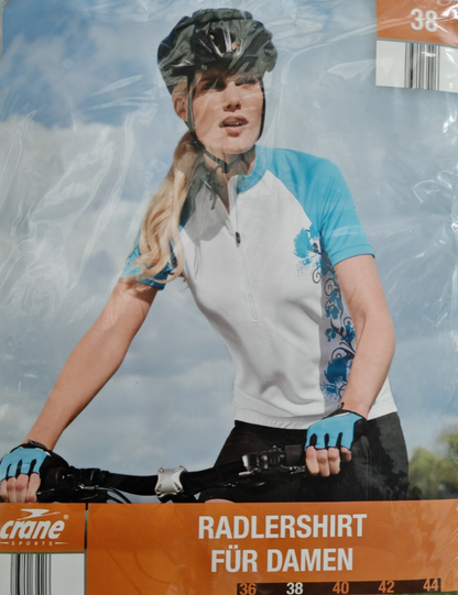 CRANE Damen Radtrikot Gr. 38 Weiß Türkis Kurzarm Fahrrad Trikot Coolmax Neu G