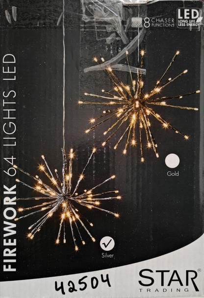 Star Trading LED Feuerwerk Stern Silber 30 cm 64 LEDs 8 Funktionen Außen HA33