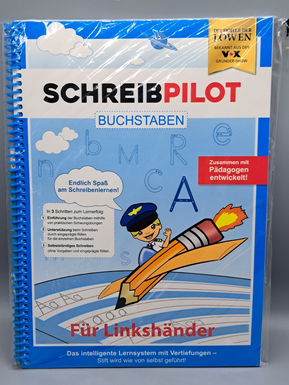Schreibpilot Heft Buchstaben für Linkshänder mit Bleistift und Radiergummi