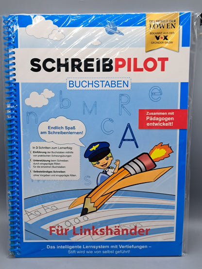 Schreibpilot Heft Buchstaben für Linkshänder mit Bleistift und Radiergummi