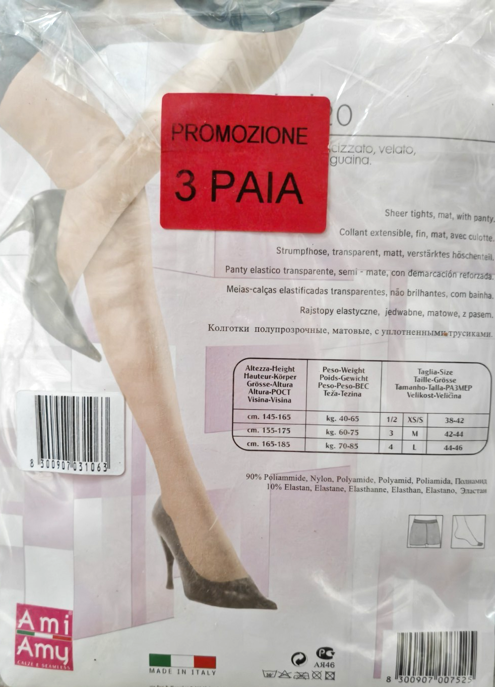 3 Paar Ami Amy Jet 20 Damen Strumpfhose Schwarz Nero 20 DEN Gr. 38-42 Italy G3