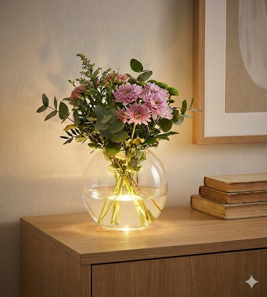 LIVING ART LED Glasvase 18cm Timer Dekovase Beleuchtet Glas Deko HA33