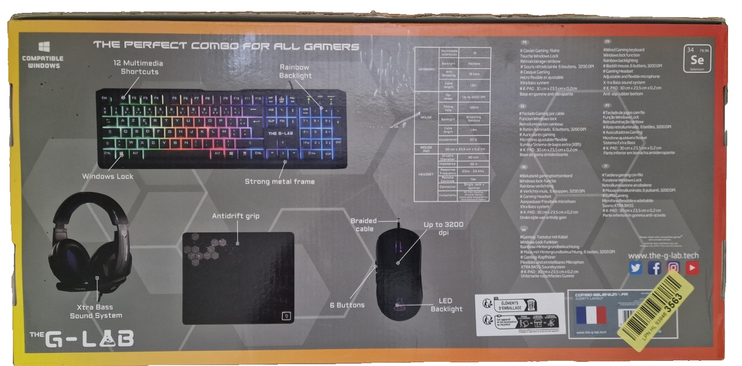 The G-Lab Combo Selenium, Maus-Keyboard-Headset-Mauspad Französisches Layout